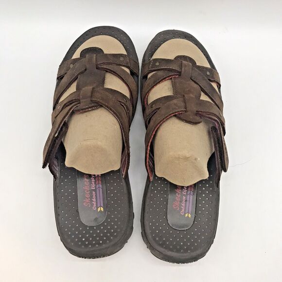 Skechers Outdoor Lifestyle Sandals Woman's 8 Brown Leather Slip On Strappy Slide - Picture 6 of 11